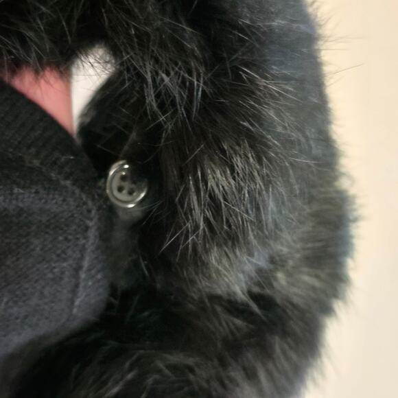 Design History Black Cardigan Angora Collar Cashmere Wool Rhinestone Clasp Large - Picture 3 of 6